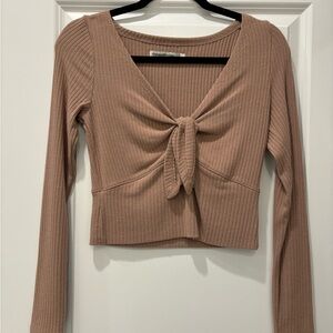 Abercrombie & Fitch Ribbed Tie-Front Crop Top - Brown